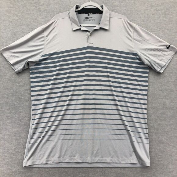 Nike Golf Polo Shirt Men XL Standard Fit Dri Fit Gray Striped Stretch Breathabl - Picture 1 of 16
